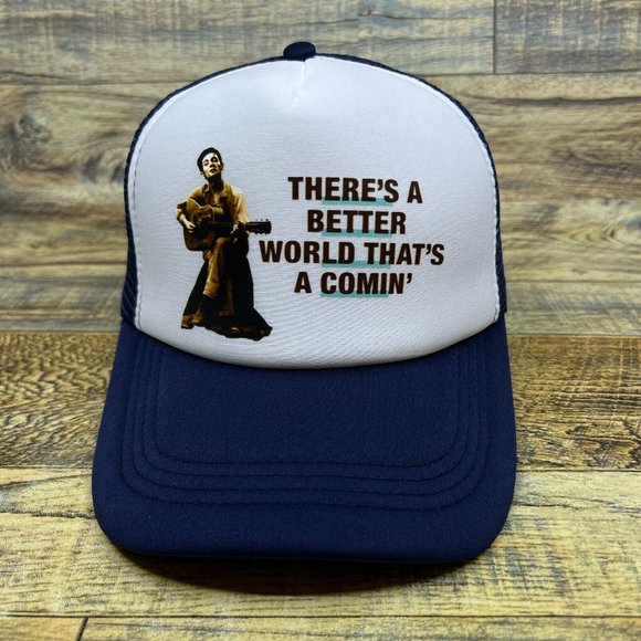 Woody Guthrie There's A Better World A-Coming Mens Trucker Hat Navy Ball Cap - Picture 2 of 8